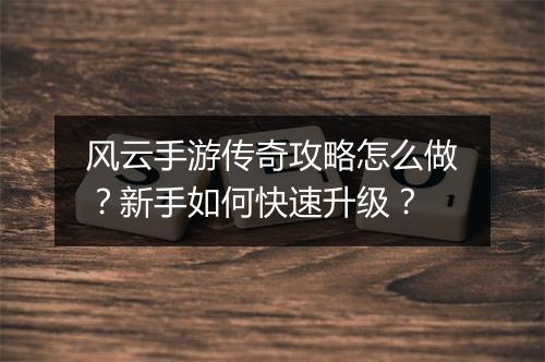 风云手游传奇攻略怎么做？新手如何快速升级？