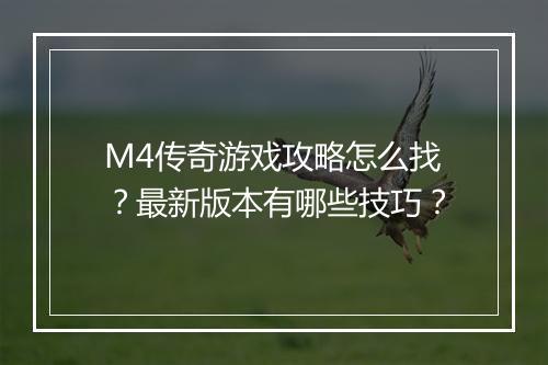 M4传奇游戏攻略怎么找？最新版本有哪些技巧？