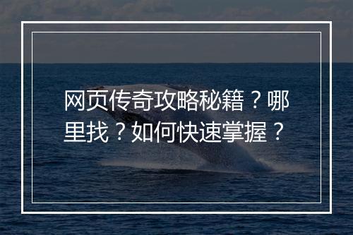 网页传奇攻略秘籍?哪里找?如何快速掌握?