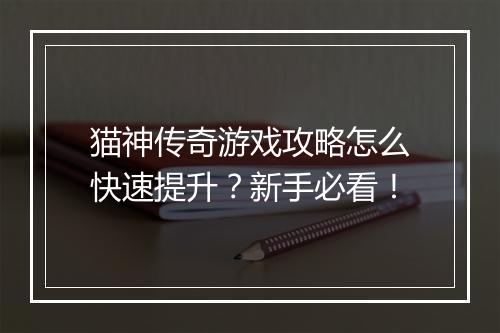 猫神传奇游戏攻略怎么快速提升？新手必看！