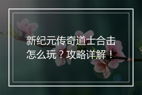 新纪元传奇道士合击怎么玩？攻略详解！