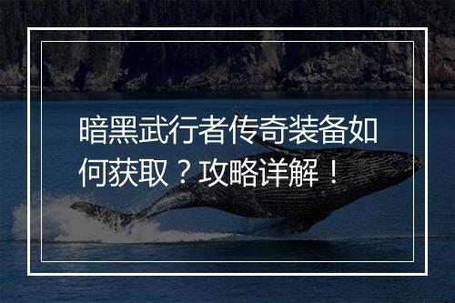 暗黑武行者传奇装备如何获取？攻略详解！