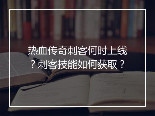 热血传奇刺客何时上线？刺客技能如何获取？