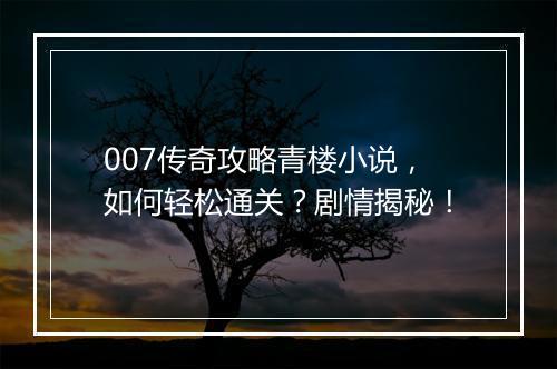 007传奇攻略青楼小说，如何轻松通关？剧情揭秘！