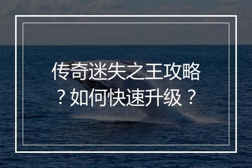 传奇迷失之王攻略？如何快速升级？