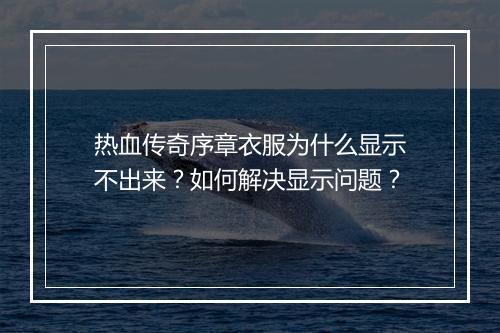 热血传奇序章衣服为什么显示不出来？如何解决显示问题？