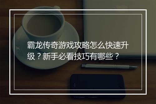 霸龙传奇游戏攻略怎么快速升级？新手必看技巧有哪些？