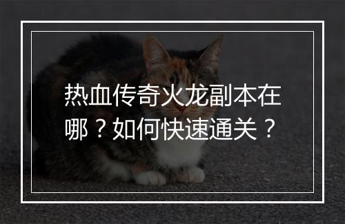 热血传奇火龙副本在哪？如何快速通关？