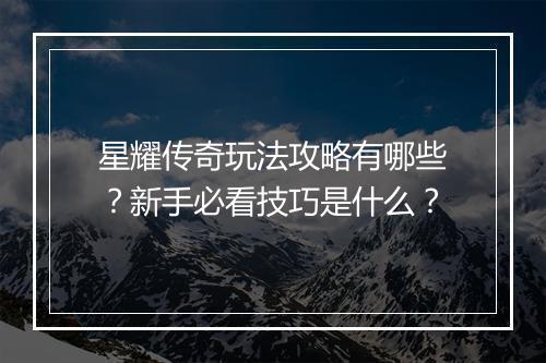 星耀传奇玩法攻略有哪些？新手必看技巧是什么？