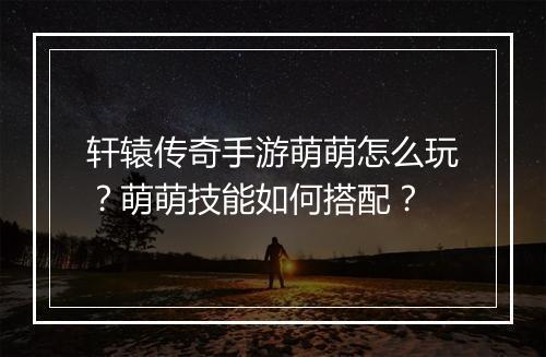 轩辕传奇手游萌萌怎么玩？萌萌技能如何搭配？