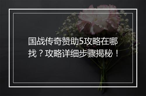国战传奇赞助5攻略在哪找？攻略详细步骤揭秘！