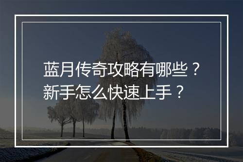 蓝月传奇攻略有哪些？新手怎么快速上手？