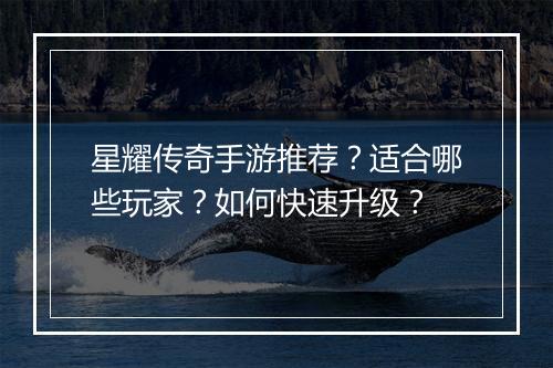 星耀传奇手游推荐？适合哪些玩家？如何快速升级？