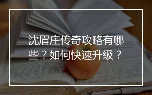 沈眉庄传奇攻略有哪些？如何快速升级？