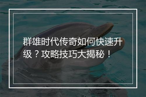 群雄时代传奇如何快速升级?攻略技巧大揭秘!
