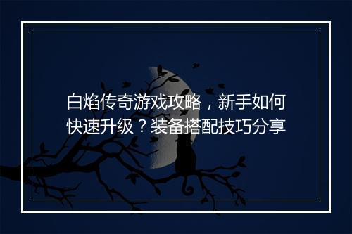 白焰传奇游戏攻略，新手如何快速升级？装备搭配技巧分享