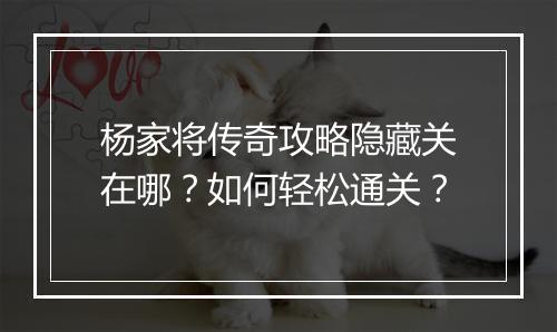 杨家将传奇攻略隐藏关在哪？如何轻松通关？
