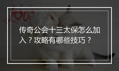 传奇公会十三太保怎么加入？攻略有哪些技巧？