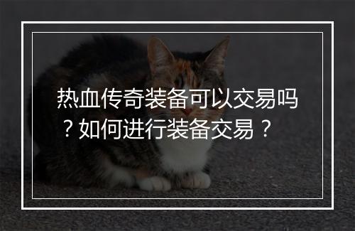 热血传奇装备可以交易吗？如何进行装备交易？