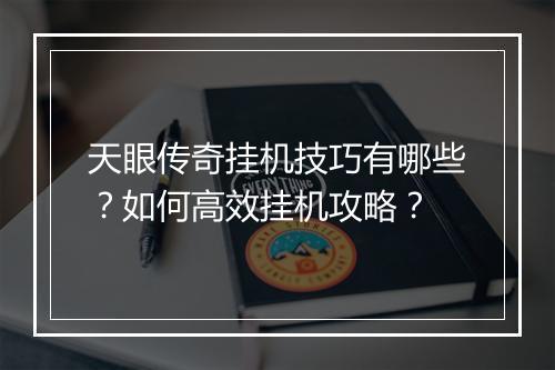 天眼传奇挂机技巧有哪些？如何高效挂机攻略？