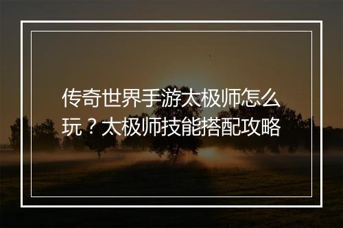 传奇世界手游太极师怎么玩？太极师技能搭配攻略