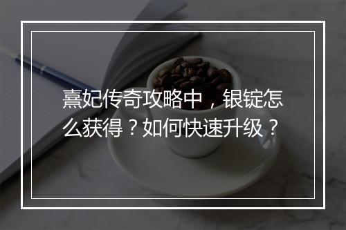 熹妃传奇攻略中，银锭怎么获得？如何快速升级？