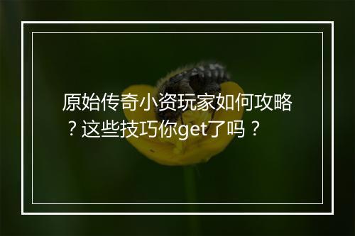 原始传奇小资玩家如何攻略？这些技巧你get了吗？