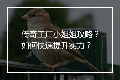 传奇工厂小姐姐攻略？如何快速提升实力？