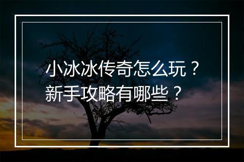 小冰冰传奇怎么玩？新手攻略有哪些？