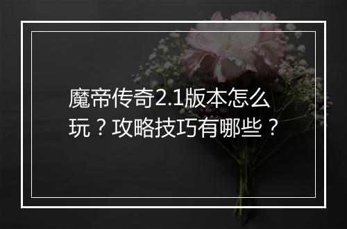 魔帝传奇2.1版本怎么玩？攻略技巧有哪些？