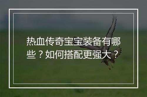 热血传奇宝宝装备有哪些？如何搭配更强大？
