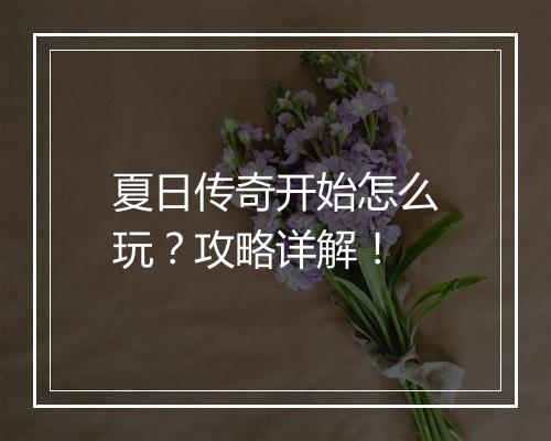 夏日传奇开始怎么玩？攻略详解！