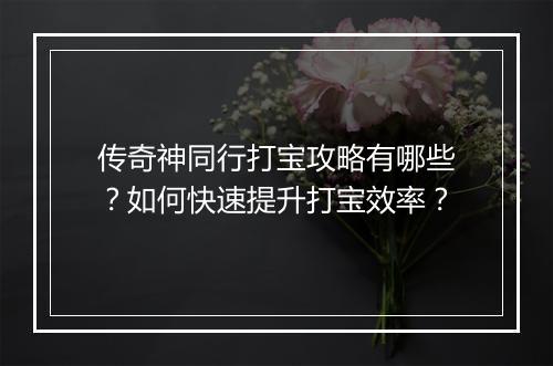 传奇神同行打宝攻略有哪些？如何快速提升打宝效率？