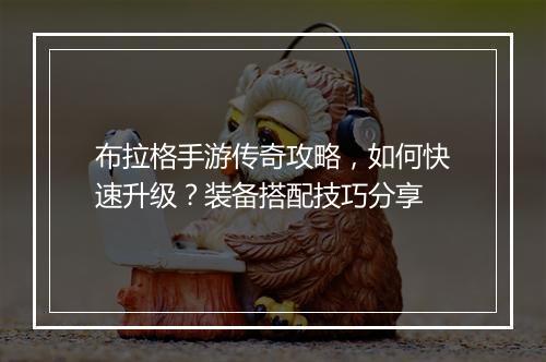 布拉格手游传奇攻略，如何快速升级？装备搭配技巧分享