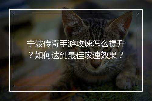 宁波传奇手游攻速怎么提升？如何达到最佳攻速效果？