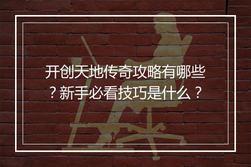 开创天地传奇攻略有哪些？新手必看技巧是什么？