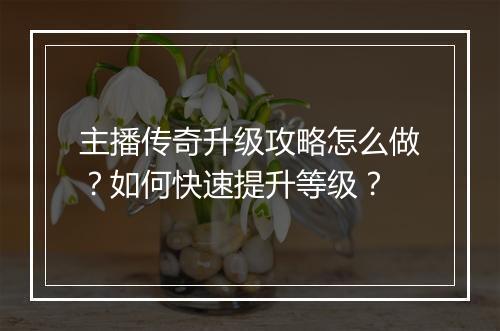 主播传奇升级攻略怎么做？如何快速提升等级？