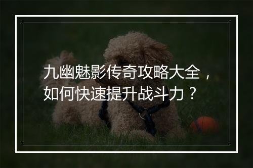 九幽魅影传奇攻略大全，如何快速提升战斗力？
