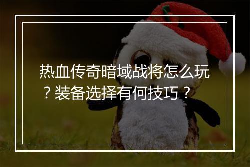 热血传奇暗域战将怎么玩？装备选择有何技巧？