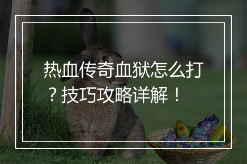 热血传奇血狱怎么打？技巧攻略详解！