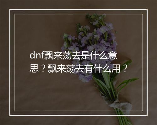dnf飘来荡去是什么意思？飘来荡去有什么用？