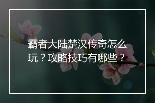霸者大陆楚汉传奇怎么玩？攻略技巧有哪些？