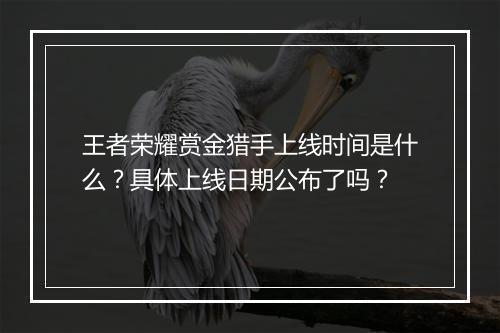 王者荣耀赏金猎手上线时间是什么？具体上线日期公布了吗？