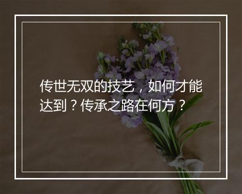 传世无双的技艺，如何才能达到？传承之路在何方？