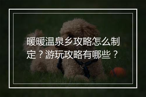 暖暖温泉乡攻略怎么制定？游玩攻略有哪些？
