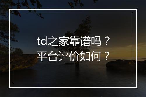 td之家靠谱吗？平台评价如何？