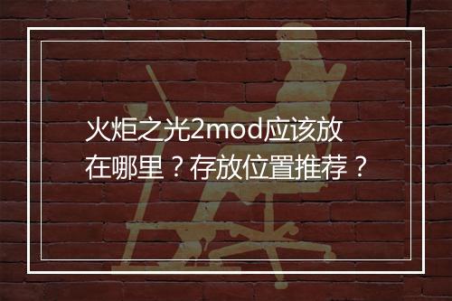 火炬之光2mod应该放在哪里？存放位置推荐？