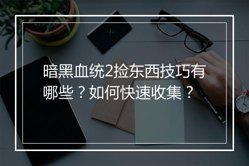 暗黑血统2捡东西技巧有哪些？如何快速收集？