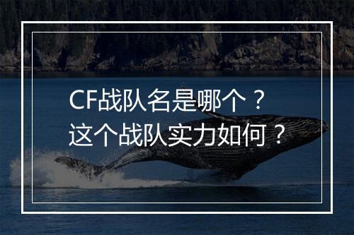 CF战队名是哪个？这个战队实力如何？