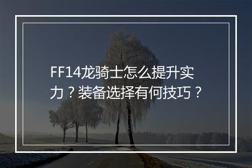 FF14龙骑士怎么提升实力？装备选择有何技巧？